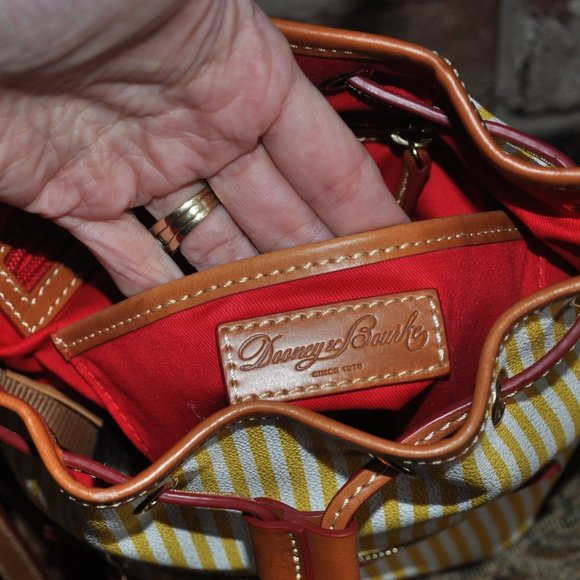 New Dooney & Bourke Sullivan Bucket Drawstring Yellow White Striped Purse - Picture 13 of 14